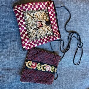 Elegant Floral Embroidered Crossbody Bag - Red and Cream